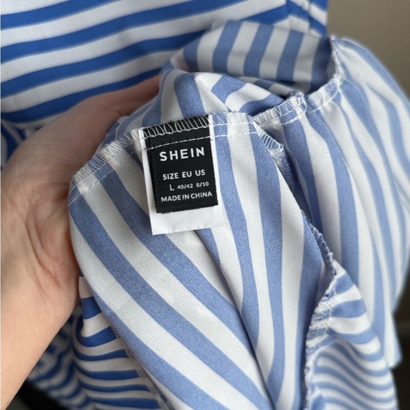 SHEIN Blue and White Striped Tiered Sleeveless Dress, Size Large - Picture 5 of 9